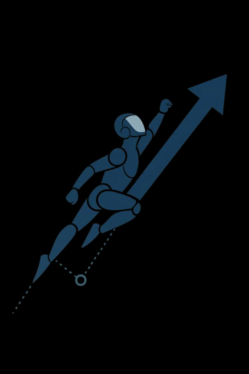 Ilustración futurista de un astronauta ascendiendo con una flecha